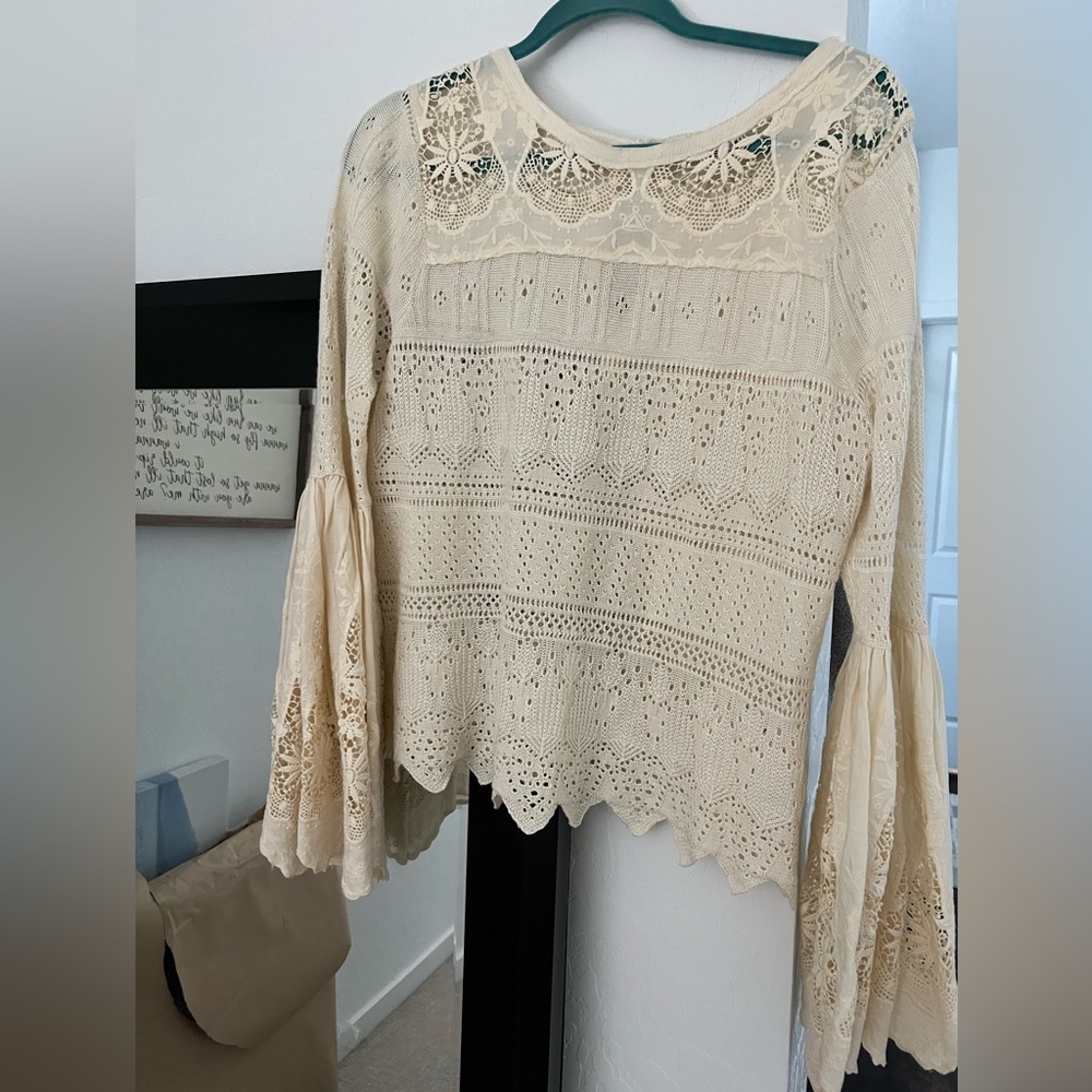 Free People Crochet bell sleeve top M